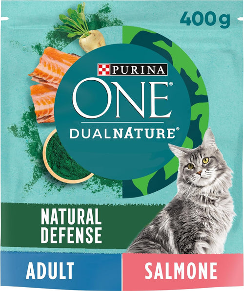 PURINA ONE Dualnature Crocchette Gatto Adult Ricco in Salmone e con Spirulina Naturale - 8 Pezzi